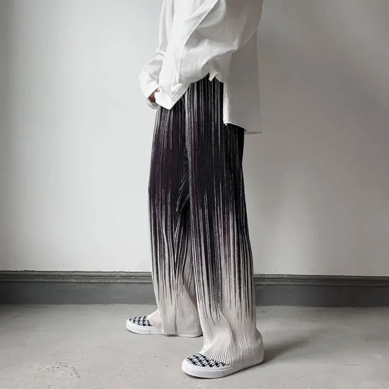 Pantalon droit décontracté plissé en soie pour homme - Jambe large d'été