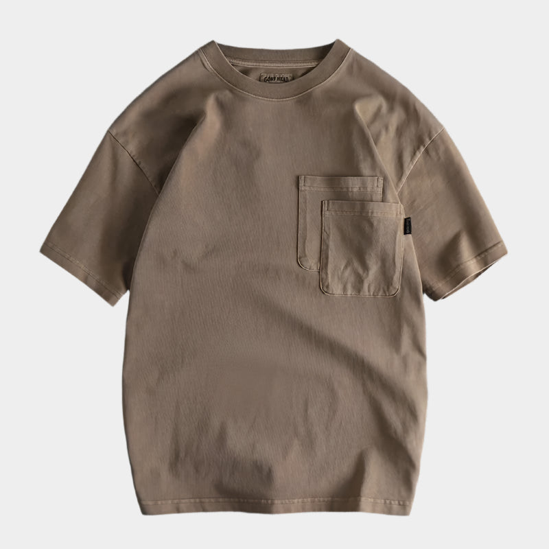 Chemise à col rond rétro avec double poche style casual tendance