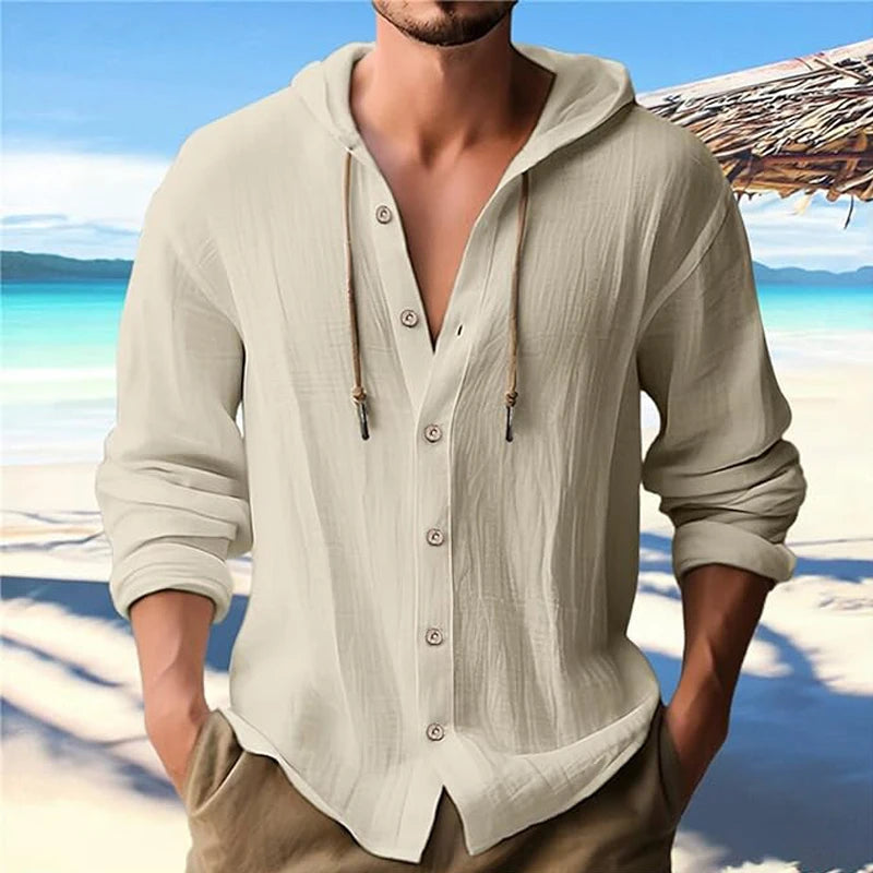Chemise légère à capuche et boutons en lin – Haut d'été pour homme