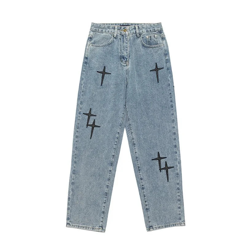 Jean imprimé, pantalon ample à jambes larges – denim streetwear pour homme