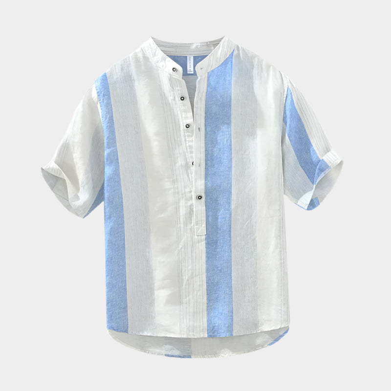 Chemise décontractée à rayures en lin frais à manches courtes pour homme