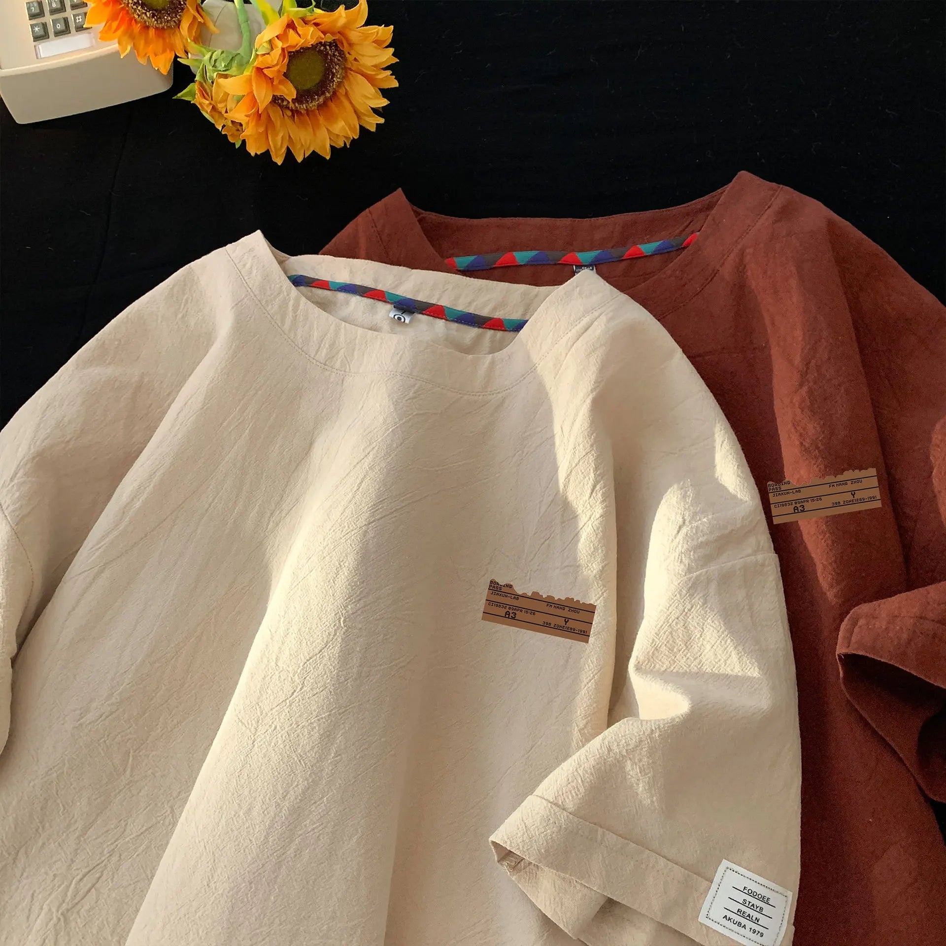 Chemise d'été ample et respirante en lin mélangé pour homme