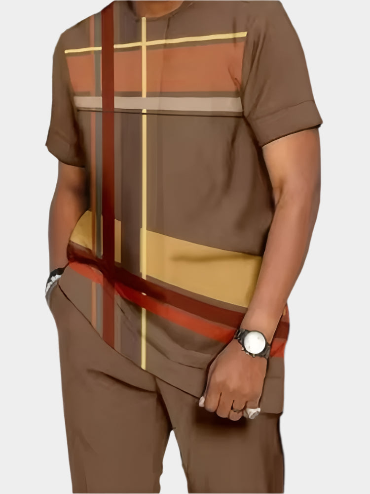 Deux ensembles chemise et pantalon à imprimé géométrique pour homme