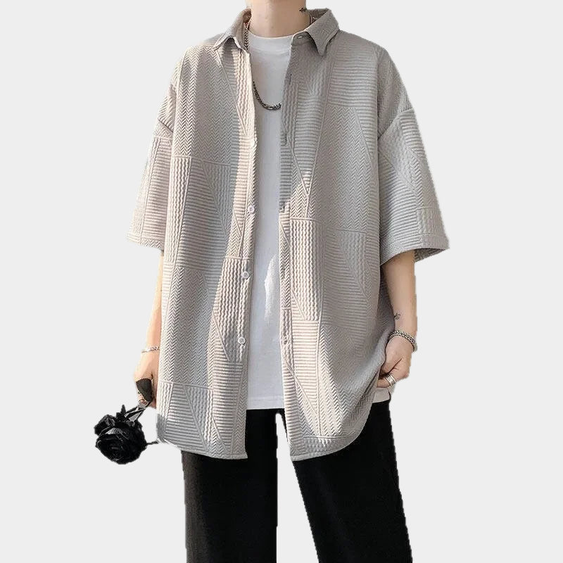 Chemise d'été jacquard à manches courtes pour homme - Coupe ample