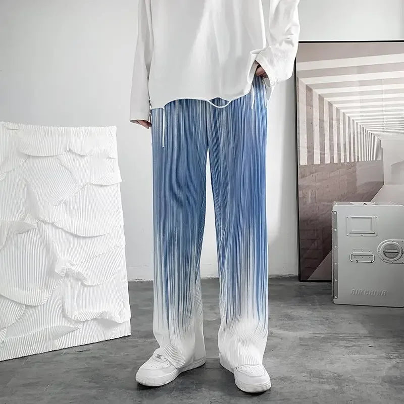 Pantalon droit décontracté plissé en soie pour homme - Jambe large d'été