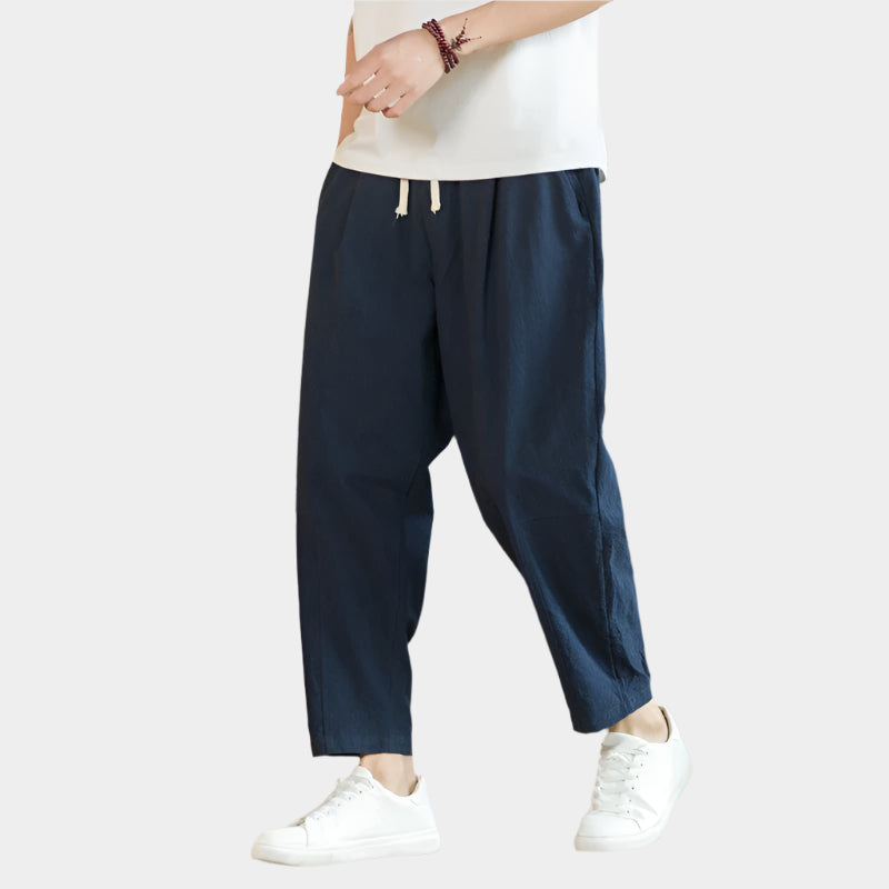 Pantalon de lin coupe décontractée avec cordon de serrage et design respirant