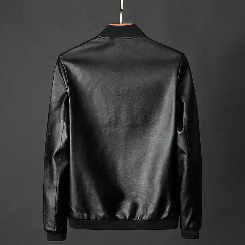 Blouson aviateur en cuir synthétique – Coupe slim décontractée pour homme