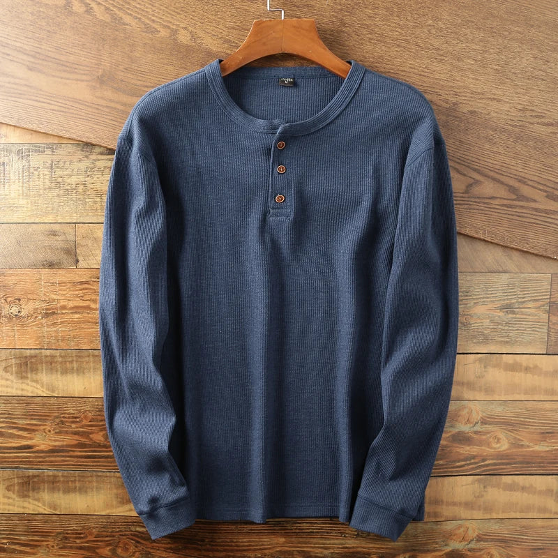Chemise à manches longues en tricot gaufré pour homme – Coupe en coton doux