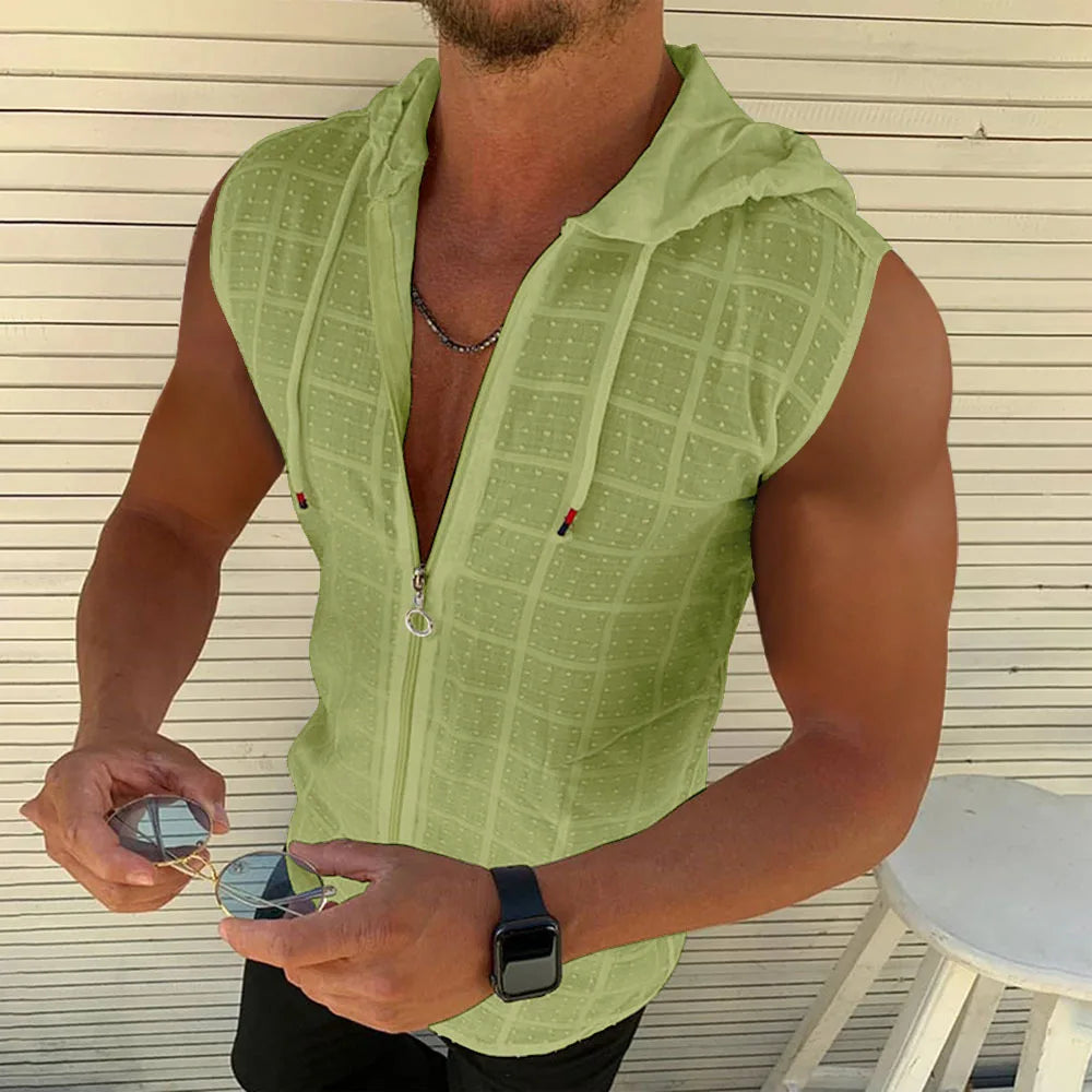 Chemise sans manches zippée pour homme – Débardeur décontracté pour l'été et la plage