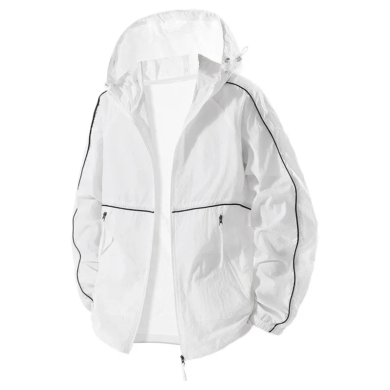 Veste coupe-vent légère à capuche en soie glacée avec protection solaire