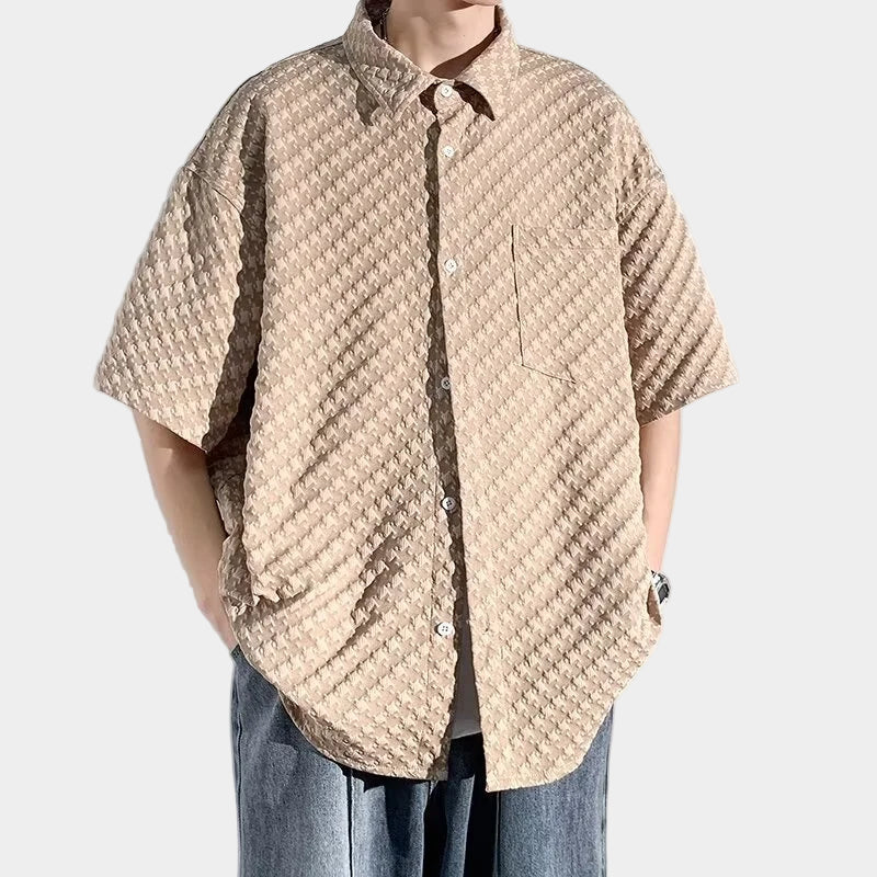 Chemise jacquard à carreaux surdimensionnée à manches courtes pour homme