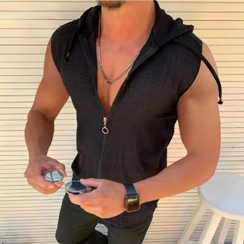 Chemise sans manches zippée pour homme – Débardeur décontracté pour l'été et la plage
