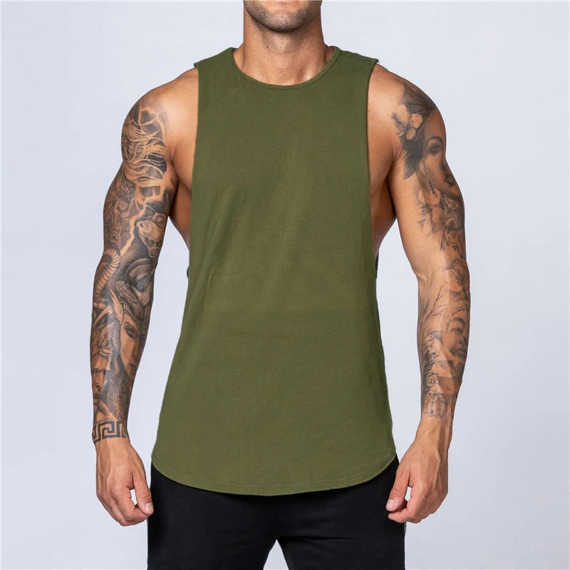 Chemises de sport en coton sans manches à emmanchures larges pour homme