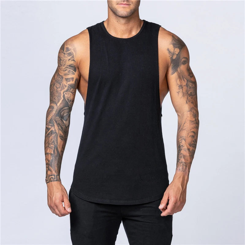 Chemises de sport en coton sans manches à emmanchures larges pour homme