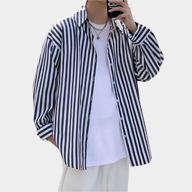 Chemises boutonnées à manches longues et rayures coupe ample pour homme