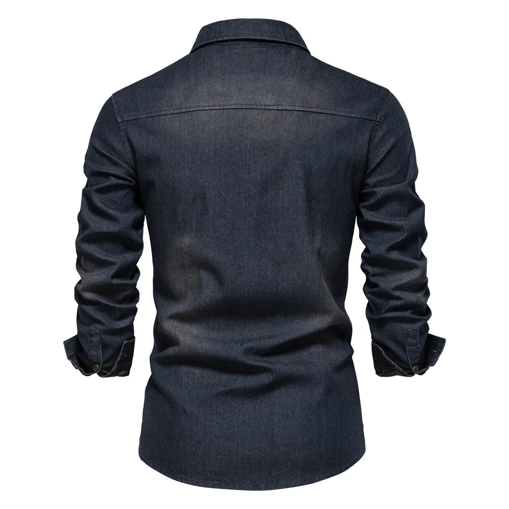Chemise en jean décontractée à manches longues et coupe slim pour homme