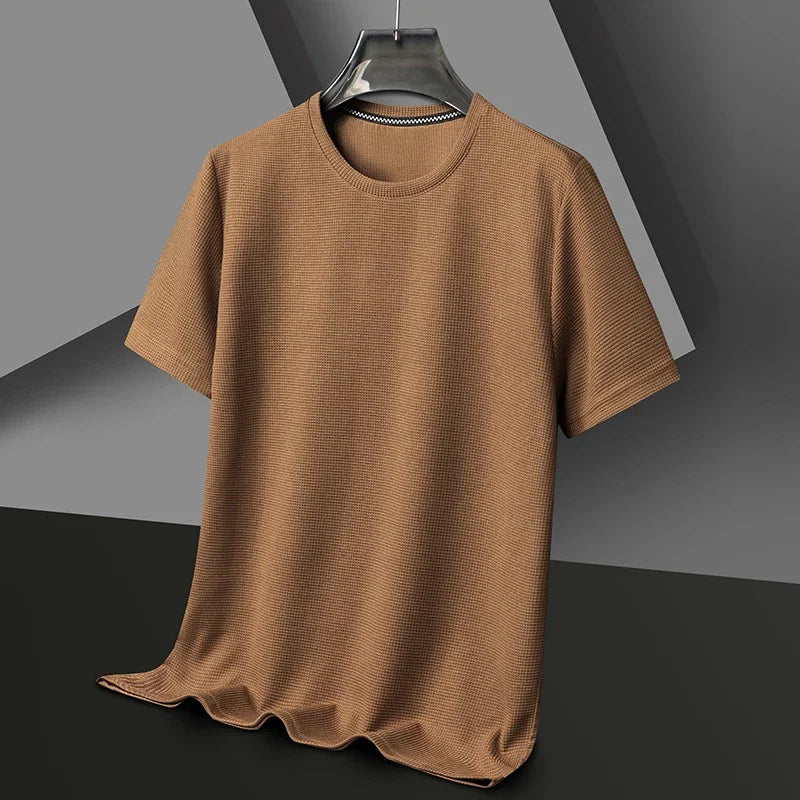 Chemise à col rond à manches courtes en coton style décontracté pour hommes