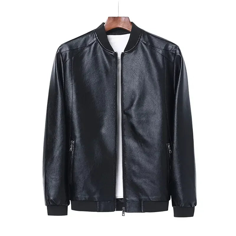 Blouson aviateur en cuir synthétique – Coupe slim décontractée pour homme