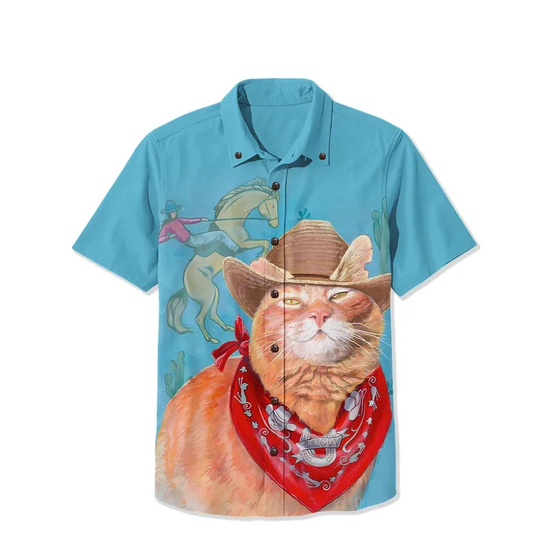Chemise en jean décontractée imprimée en 3D - Style hawaïen d'été