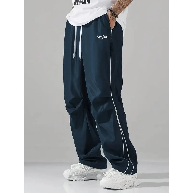 Pantalon droit décontracté de couleur unie avec cordon de serrage respirant