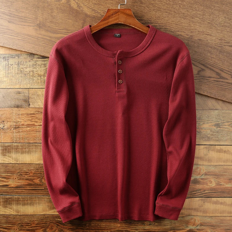 Chemise à manches longues en tricot gaufré pour homme – Coupe en coton doux