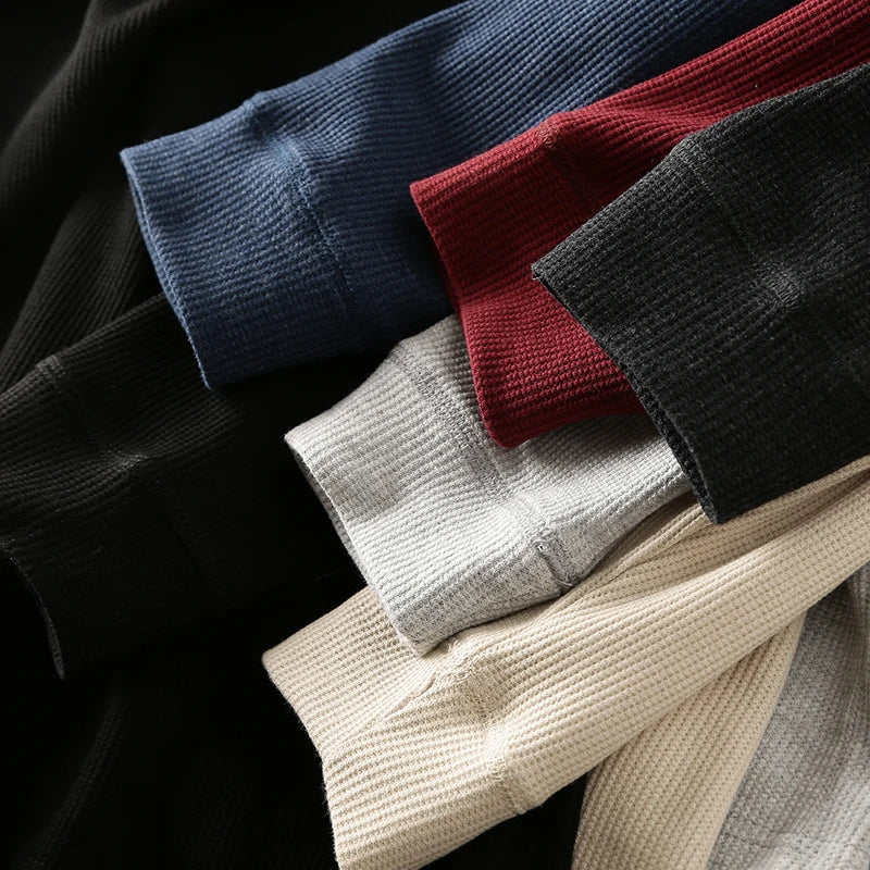 Chemise à manches longues en tricot gaufré pour homme – Coupe en coton doux