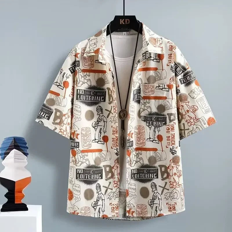 Chemise boutonnée décontractée à manches courtes avec imprimé pour homme