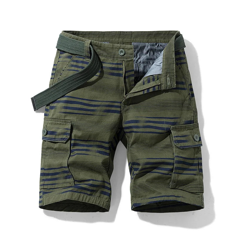 Short cargo utilitaire rayé avec ceinture — Pour homme, prêt pour l'été