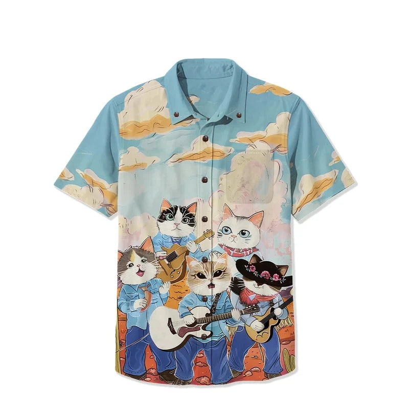 Chemise en jean décontractée imprimée en 3D - Style hawaïen d'été