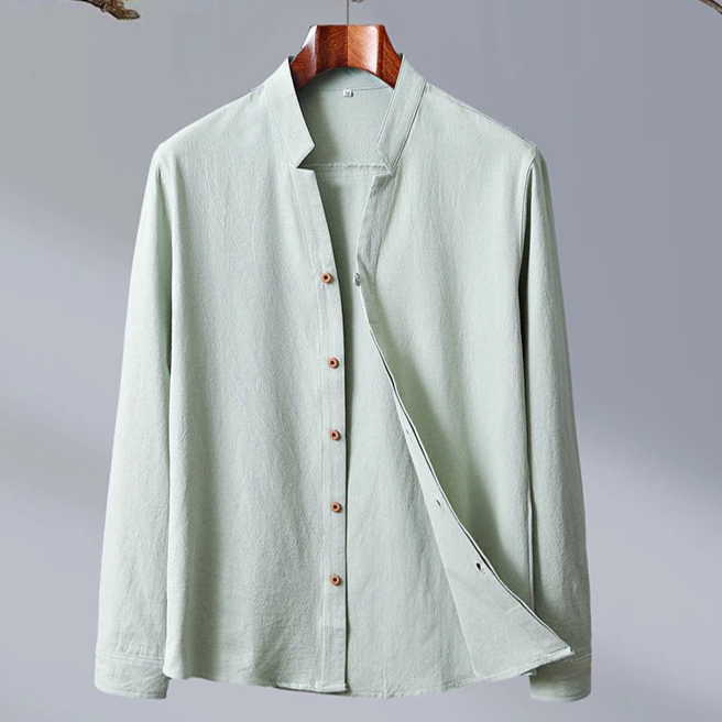Chemise en Lin Mélangé pour Homme – Style Décontracté Col Mao
