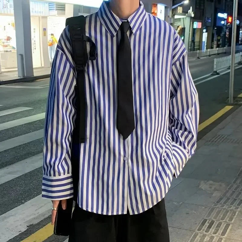 Chemises boutonnées à manches longues et rayures coupe ample pour homme