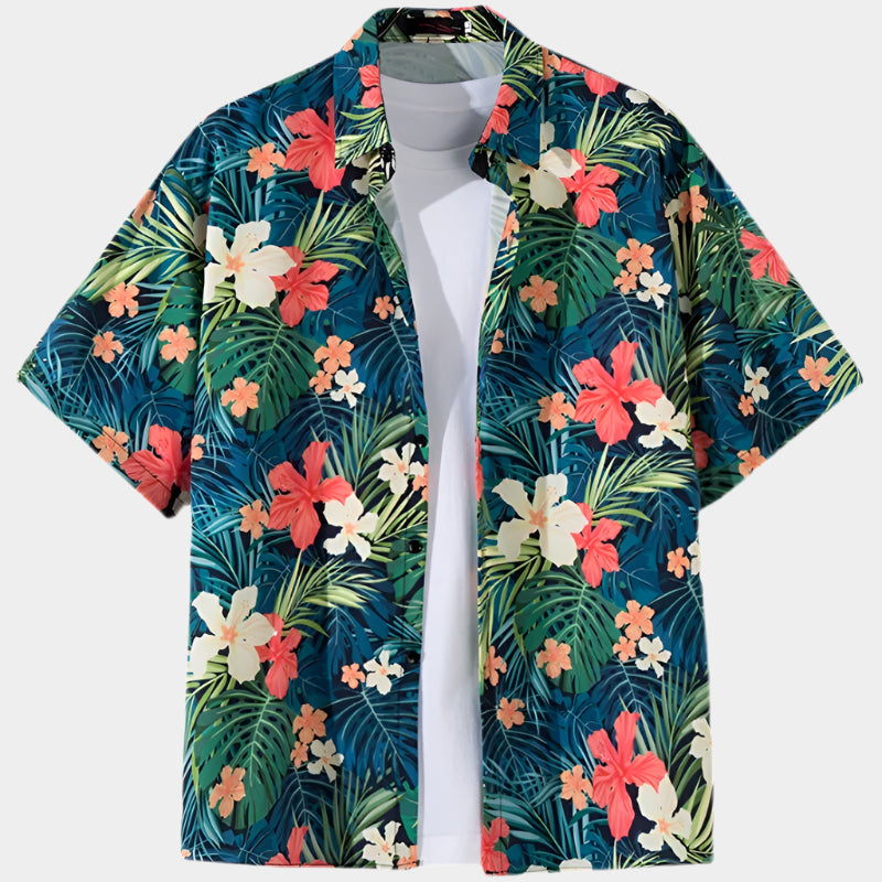 Chemise boutonnée d'été à imprimé dessin animé hawaïen - Décontractée et ample