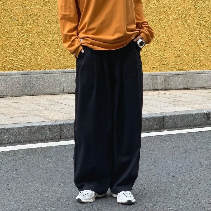Pantalon droit décontracté en coton à jambes larges pour homme