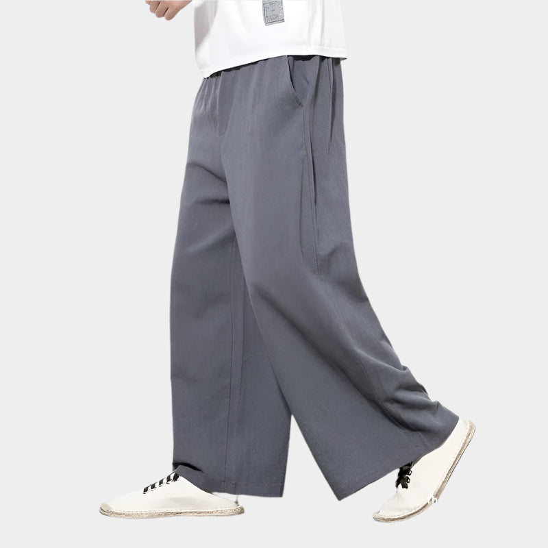 Pantalon ample en coton et lin pour homme, coupe droite et large