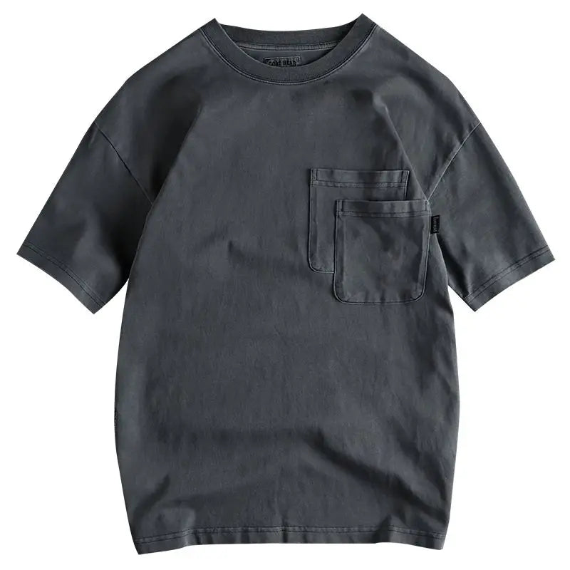Chemise à col rond rétro avec double poche style casual tendance