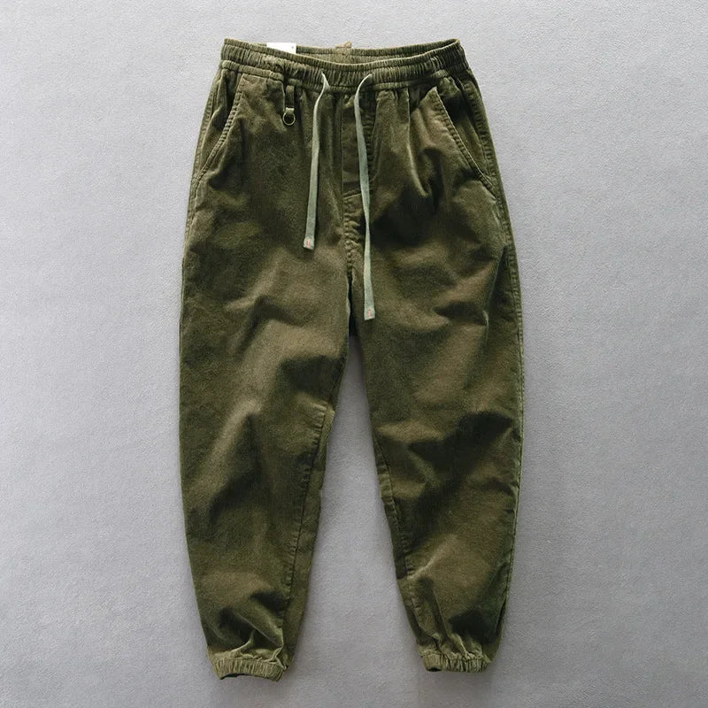 Pantalon de survêtement décontracté en velours côtelé à jambe large - Coupe ample