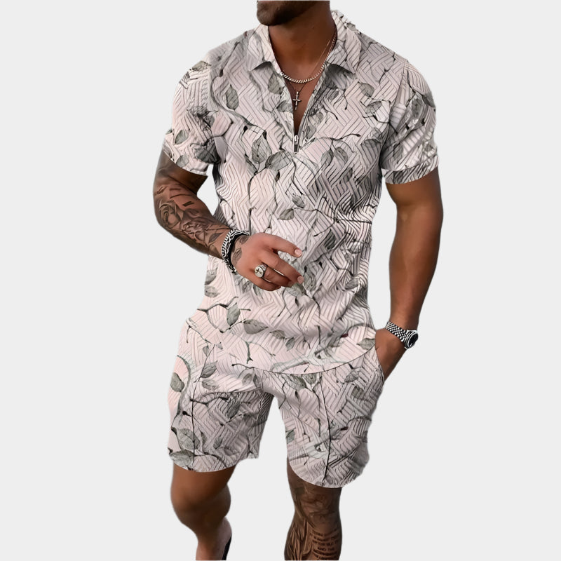 Deux ensembles polo fleuri et short pour homme – Ensemble décontracté d'été