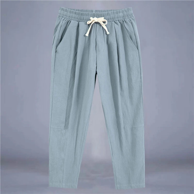 Pantalon de lin coupe décontractée avec cordon de serrage et design respirant