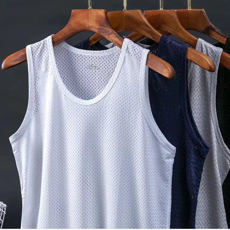Chemises sans manches en maille transparente pour homme