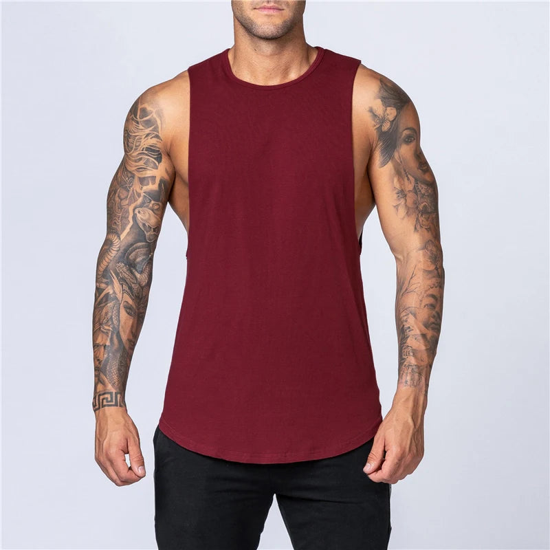 Chemises de sport en coton sans manches à emmanchures larges pour homme
