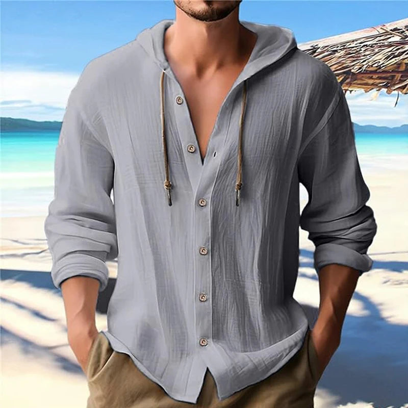 Chemise légère à capuche et boutons en lin – Haut d'été pour homme