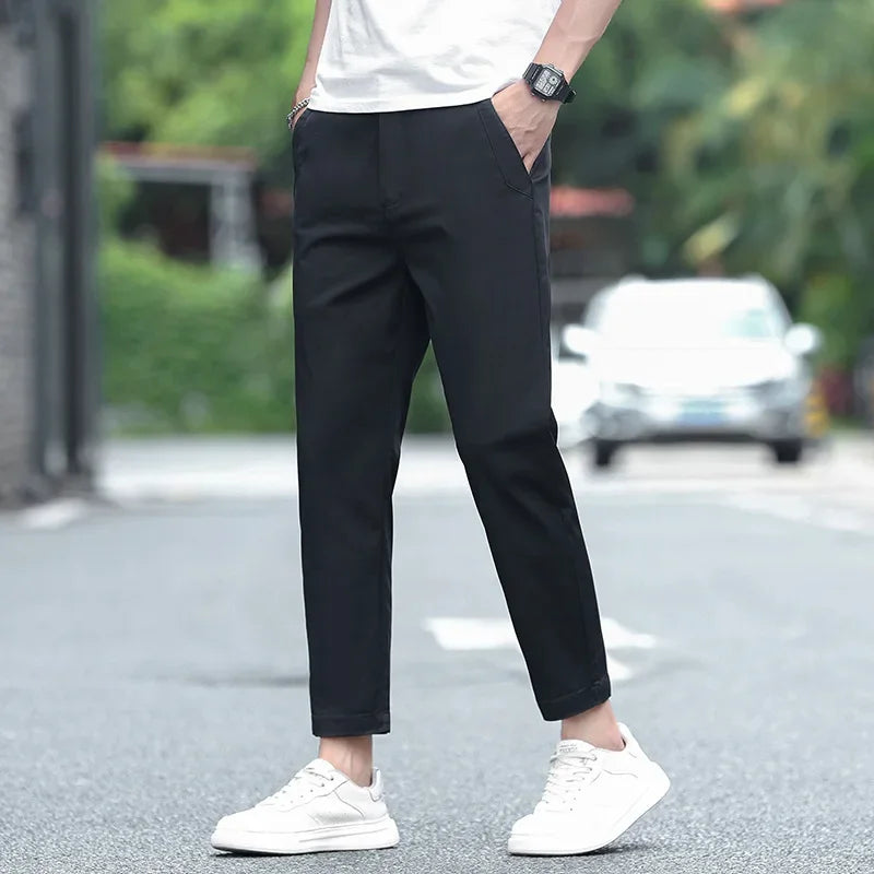 Pantalon droit décontracté en coton extensible pour homme - Vêtements frais et respirants