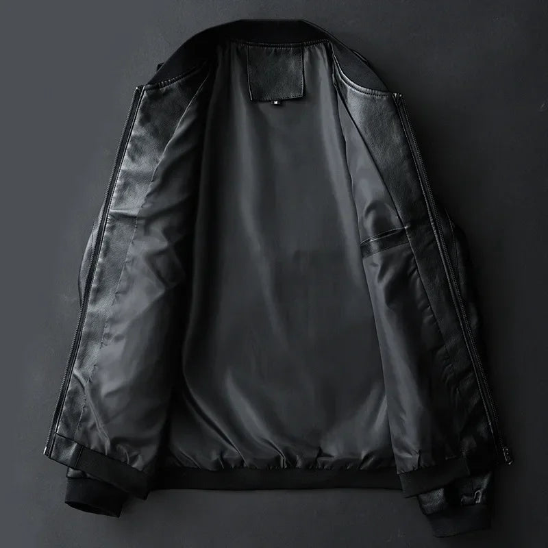 Blouson aviateur en cuir synthétique – Coupe slim décontractée pour homme