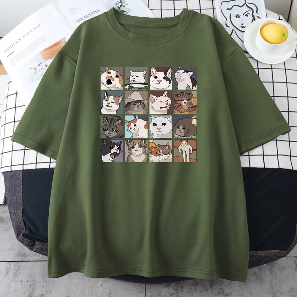 T-shirt oversize décontracté pour homme avec imprimé chat délavé