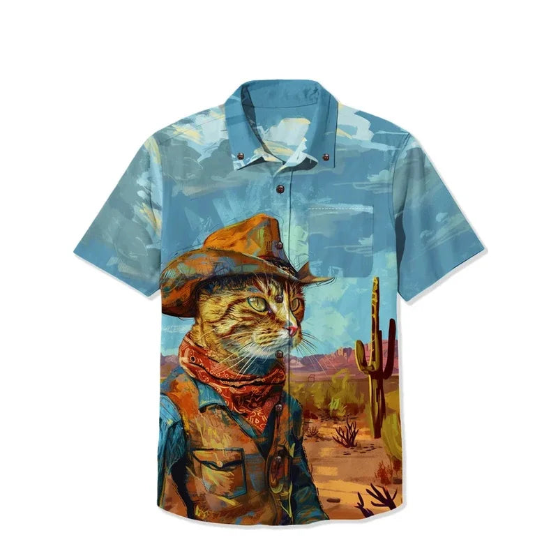 Chemise en jean décontractée imprimée en 3D - Style hawaïen d'été