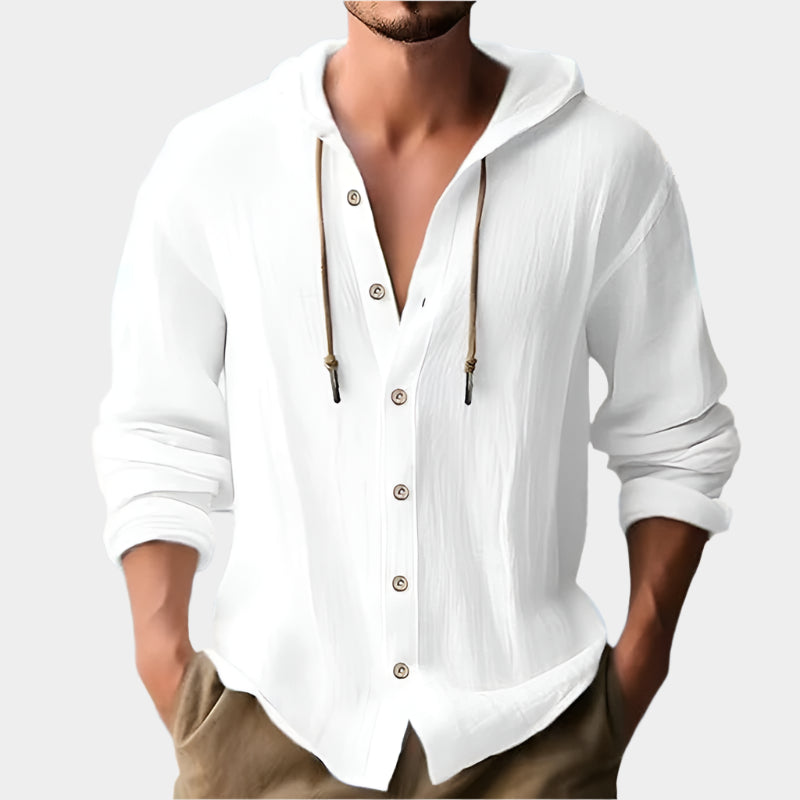 Chemise légère à capuche et boutons en lin – Haut d'été pour homme