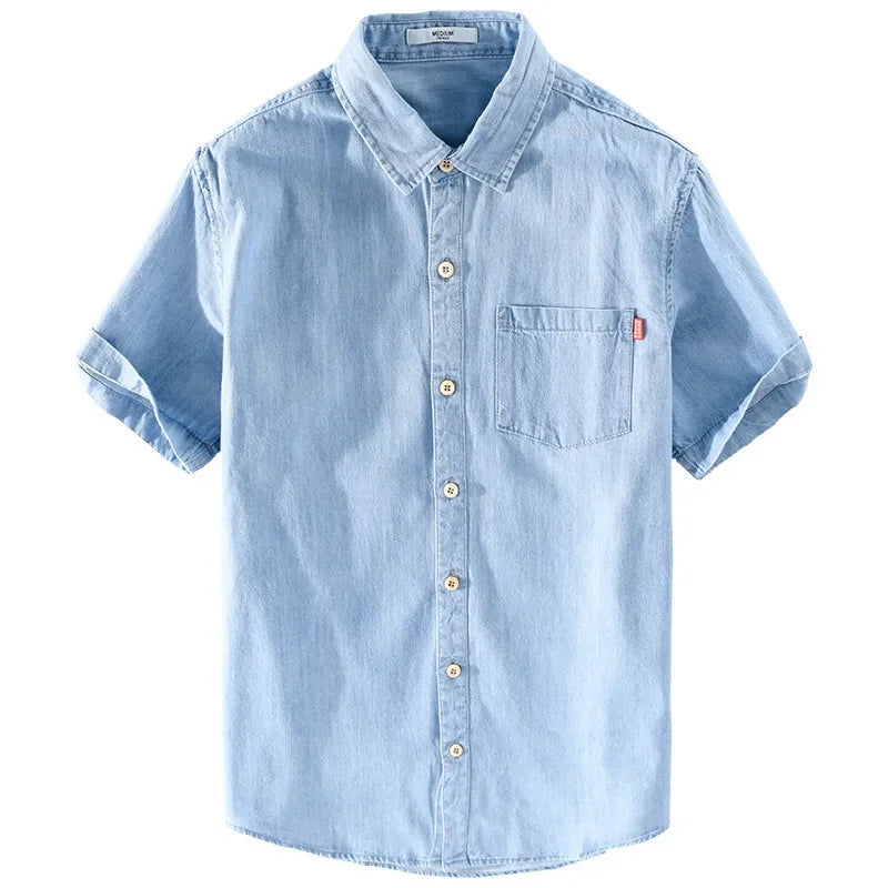Chemise en jean classique et polyvalente à manches courtes pour homme