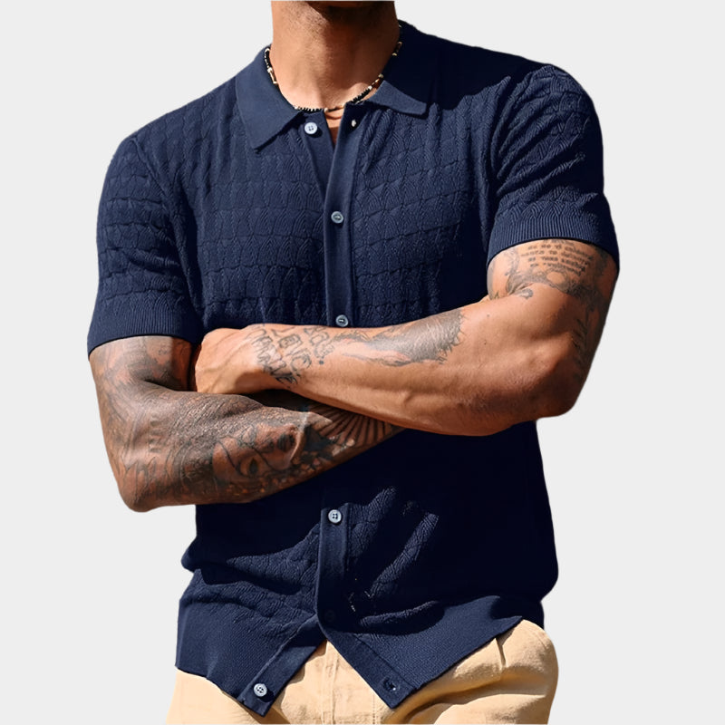 Chemise à manches courtes en crochet avec boutons et motif jacquard pour homme