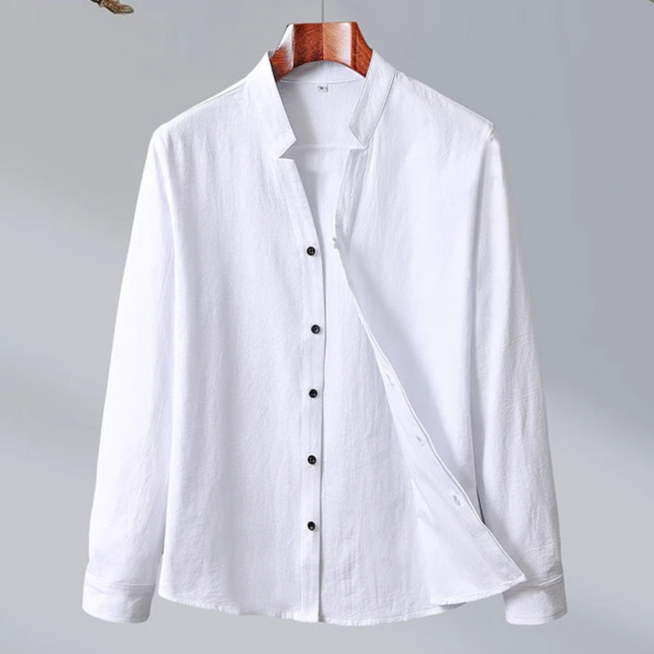 Chemise en Lin Mélangé pour Homme – Style Décontracté Col Mao