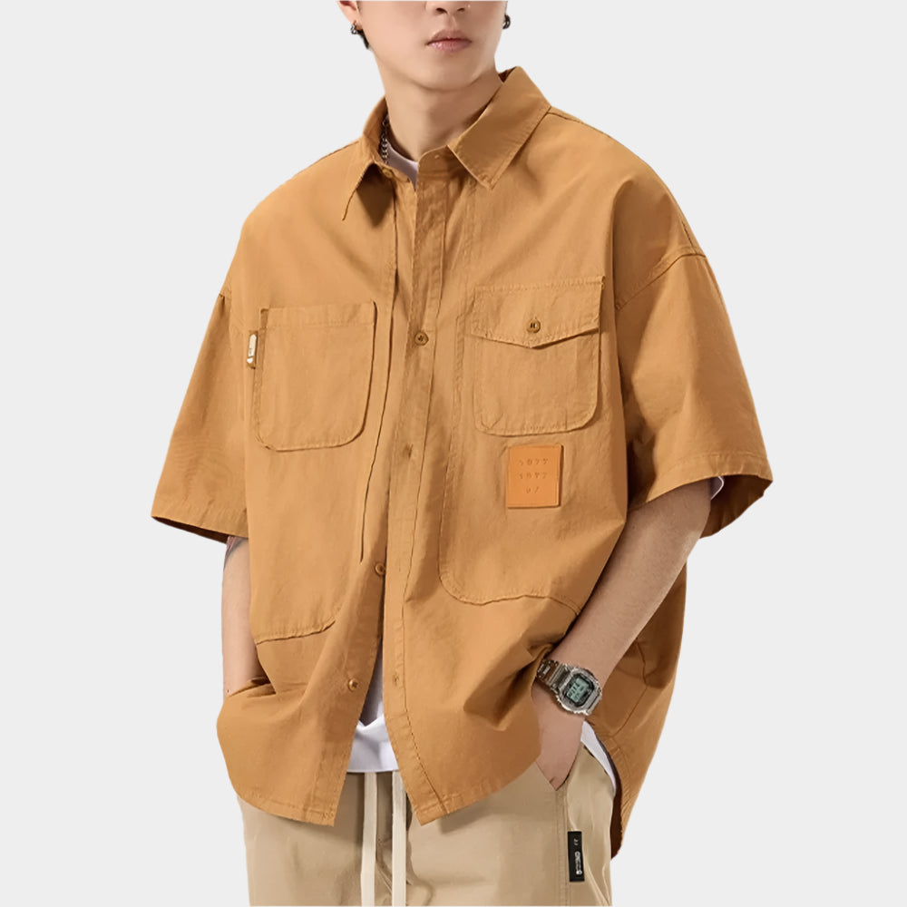 Chemise boutonnée décontractée à manches courtes de style vintage pour hommes